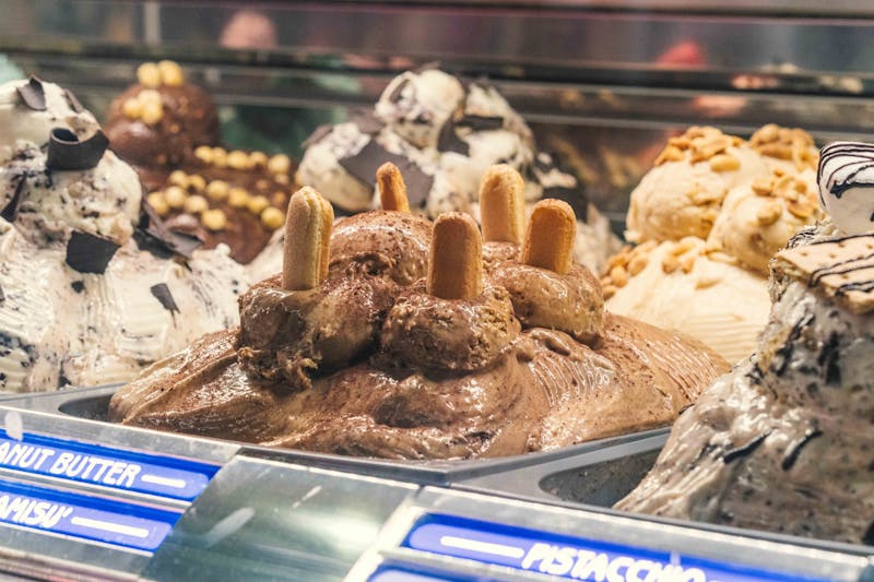 Gelato dessert with three scoops of Italian ice cream